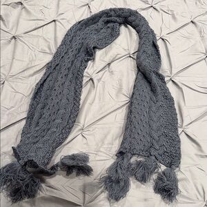 Gray Knit Scarf with Tassels